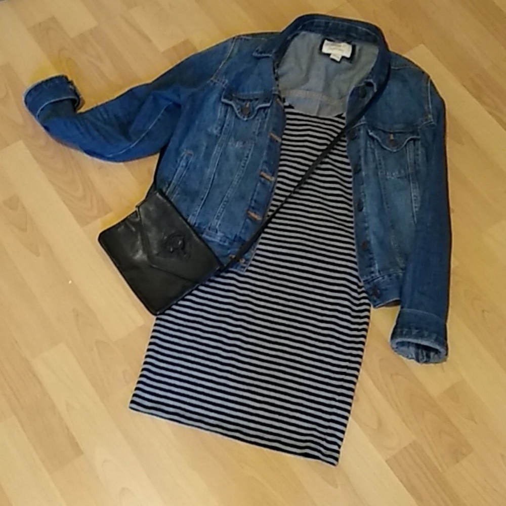 H and M black and gray striped bodycon mini dress